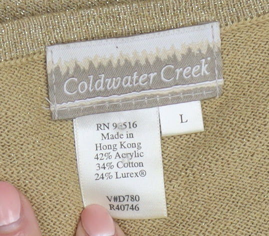 Coldwater Creek Women Gold L Glitter Button Cardigan