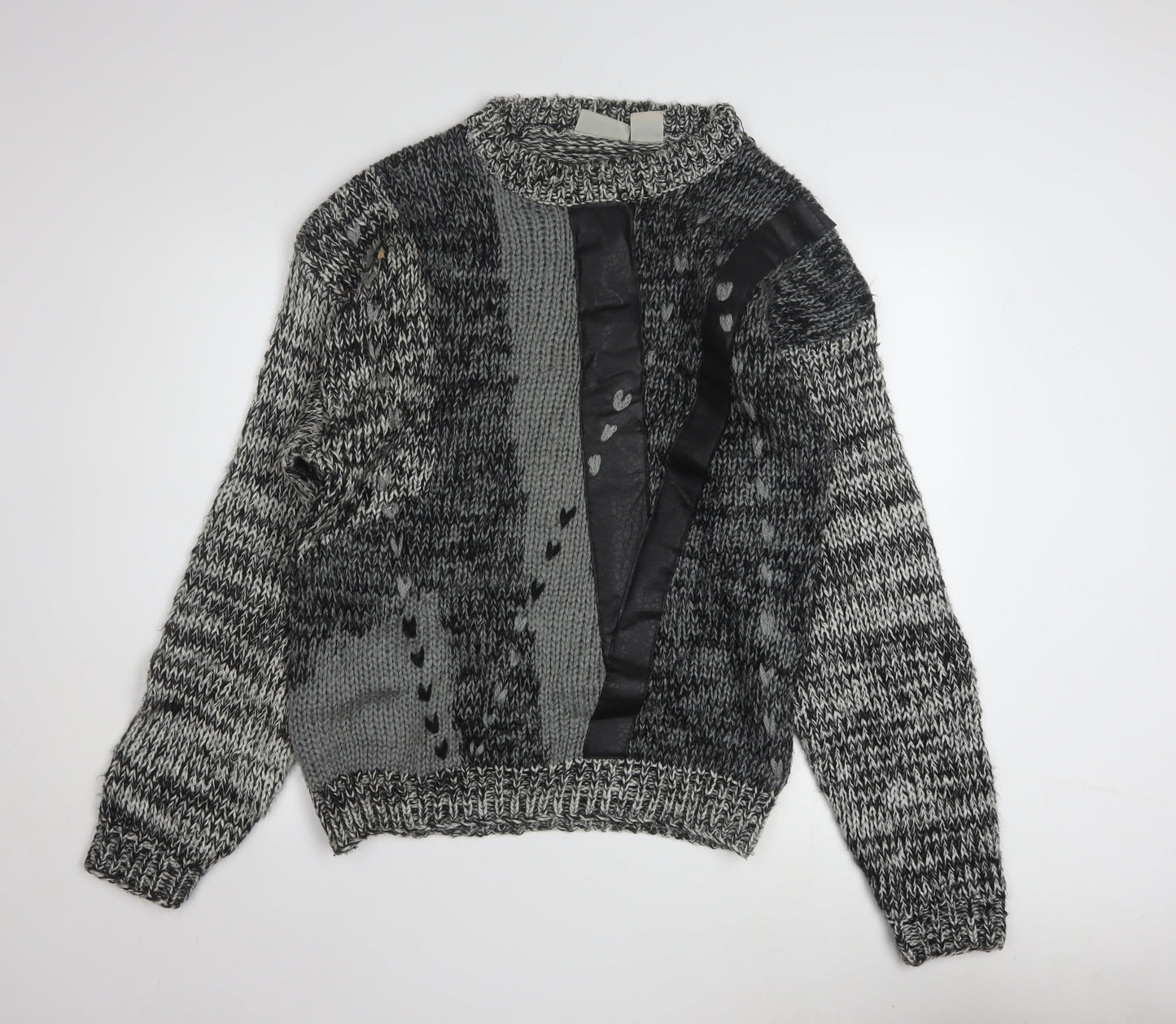 Get Worn Men's Grey Chunky Knit Acrylic Pullover Jumper L
