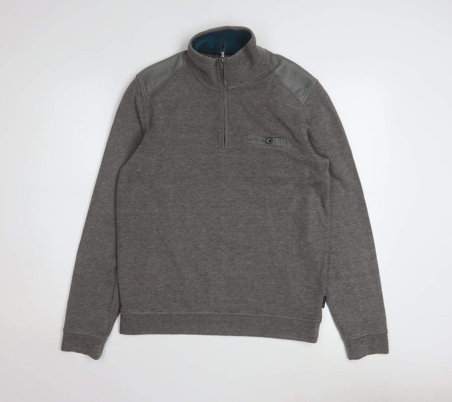 Ted Baker Mens Grey 1/4 Zip Knit Sweatshirt Medium Pullover