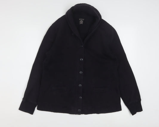 Lands' End Women's Black Petite M Cotton Blend Button Jacket