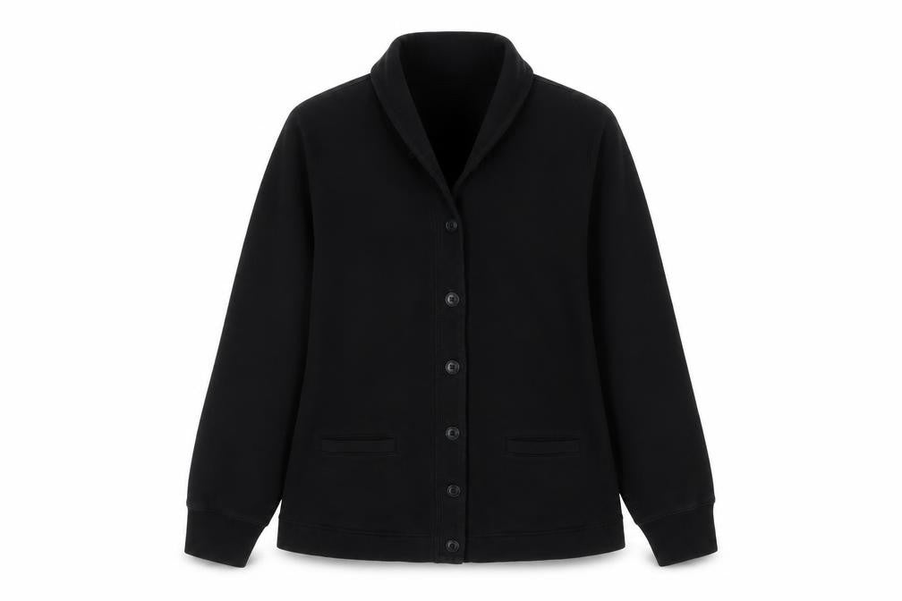 Lands' End Women's Black Petite M Cotton Blend Button Jacket
