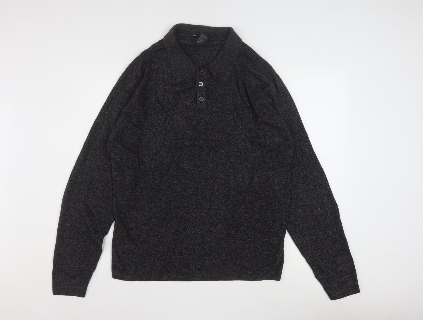 Dockers Men's Grey Collared Henley Knit Jumper Size L