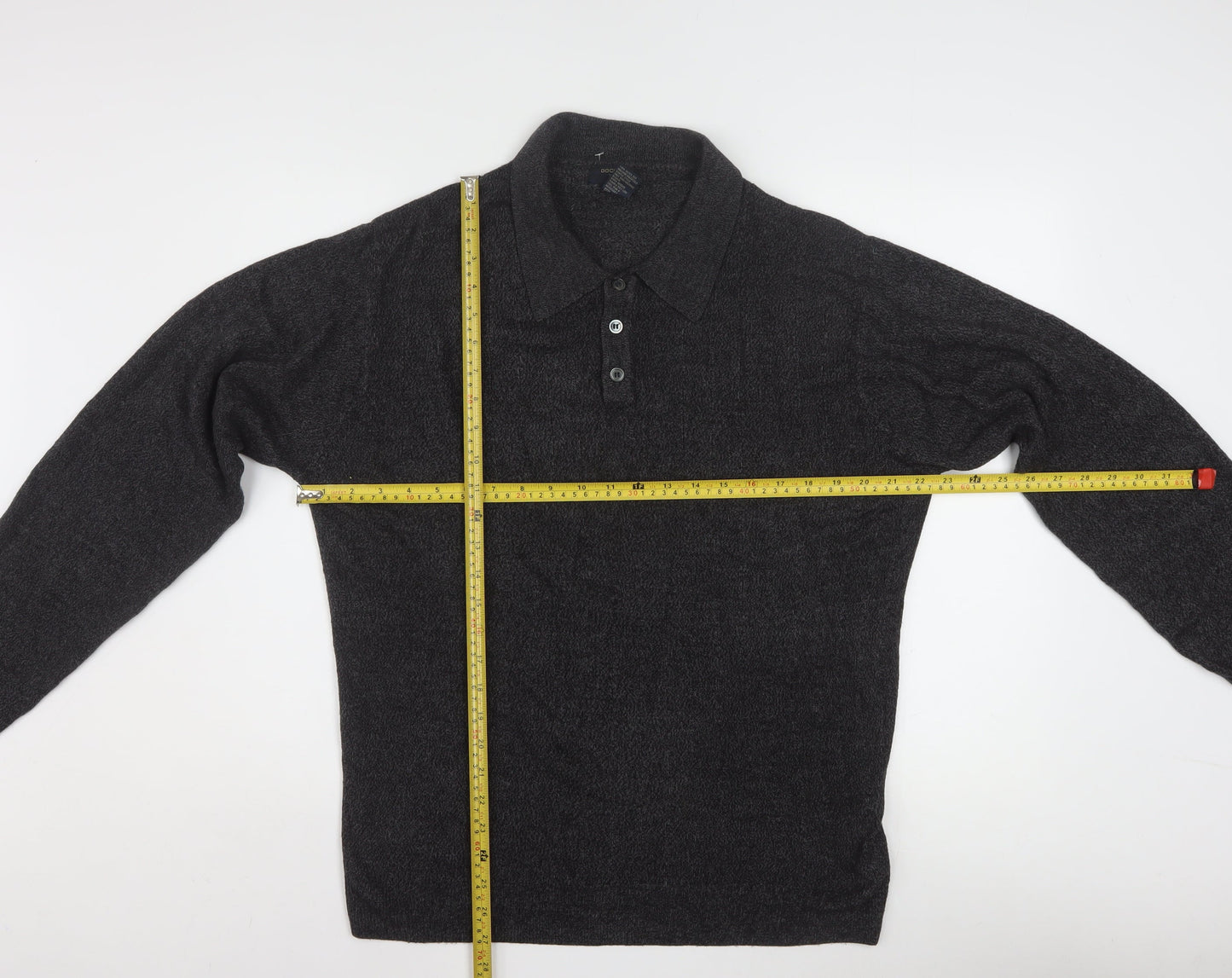 Dockers Men's Grey Collared Henley Knit Jumper Size L