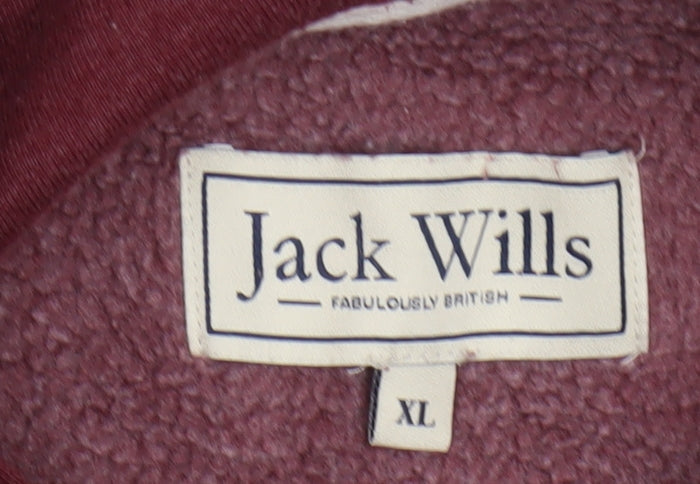 Jack Wills Men’s Red Full Zip Hoodie XL Fleece Lined Cotton Blend