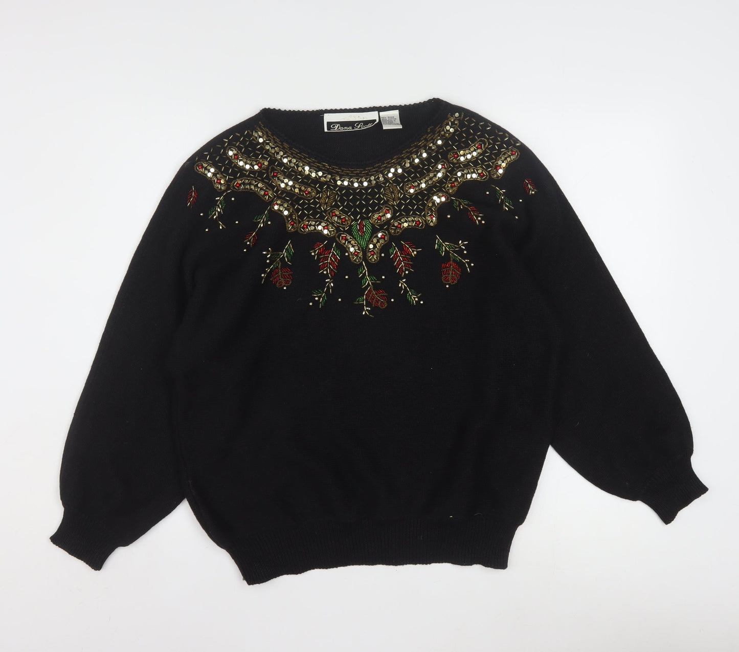 Dana Scott Women Black Beaded Crew Neck Christmas Jumper Size S