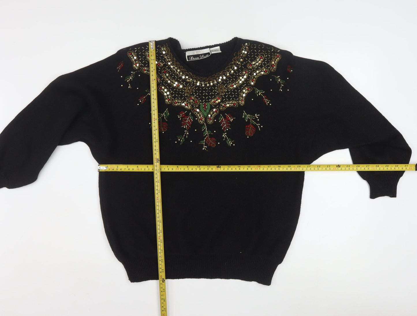 Dana Scott Women Black Beaded Crew Neck Christmas Jumper Size S