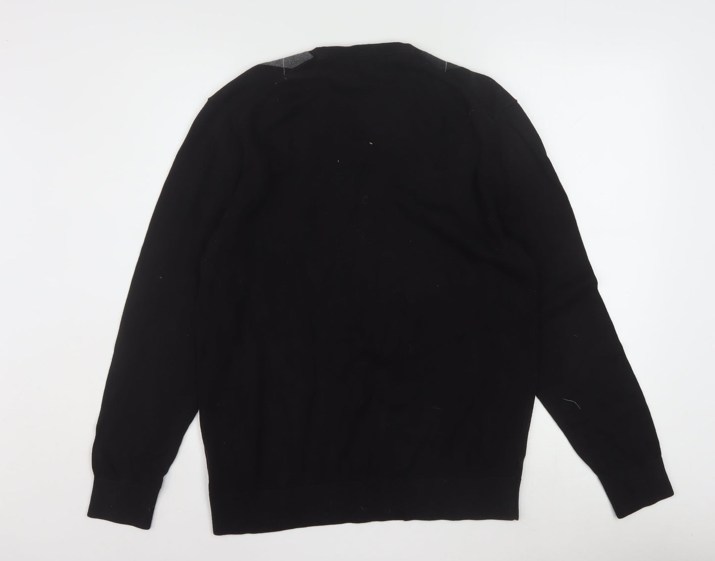 Claiborne Men's Black Argyle V-Neck Cotton Jumper Size M