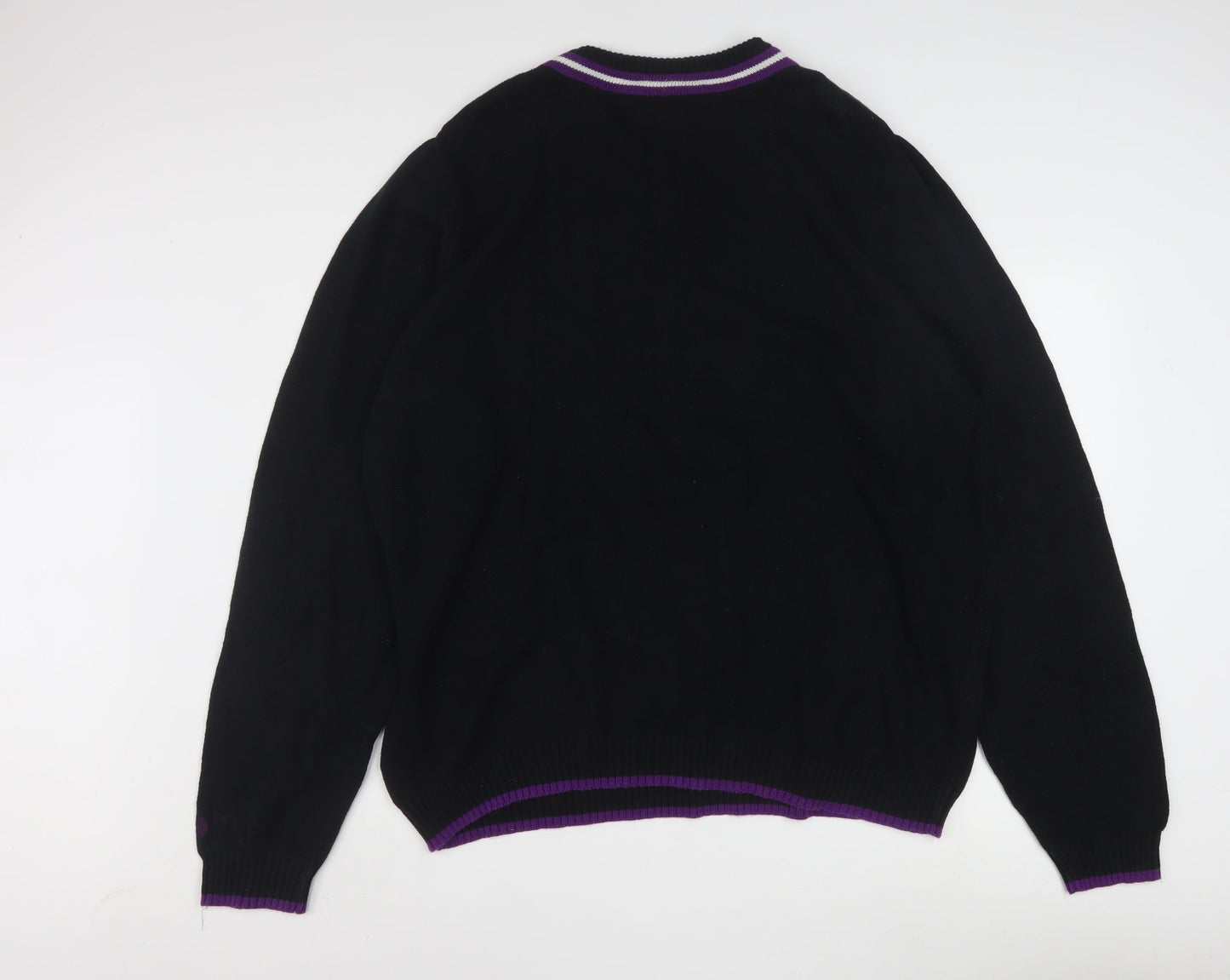 Tartan Blu Men's Black Purple Trim V-Neck Cotton Jumper XL
