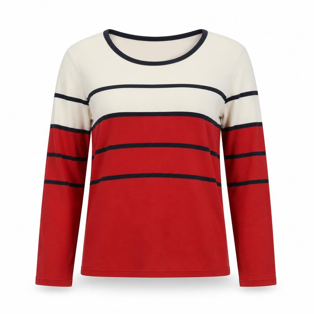 Front view of Maine New England Women’s Multicoloured Striped Cotton Long Sleeve T-Shirt, size UK 14