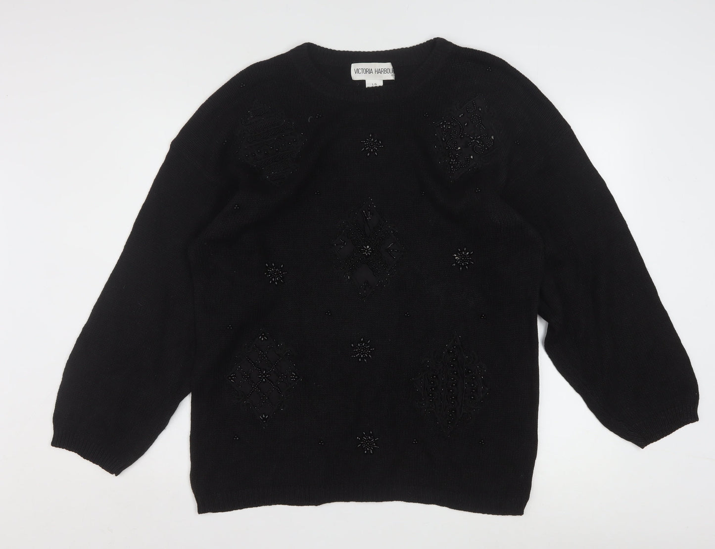 Victoria Harbour Women's Black Beaded Knit Jumper L