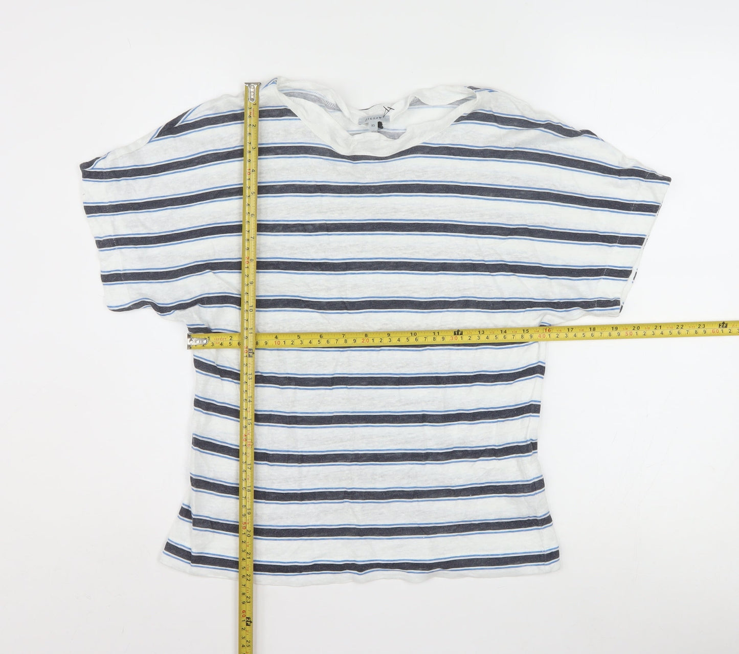 Jigsaw Women's Blue Striped Linen T-Shirt XS Relaxed Fit