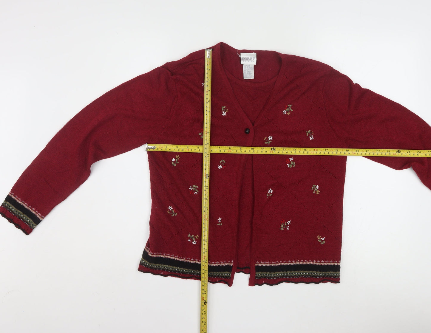 Koret Petites Red Floral Embroidered Knit Cardigan Women’s M Petite
