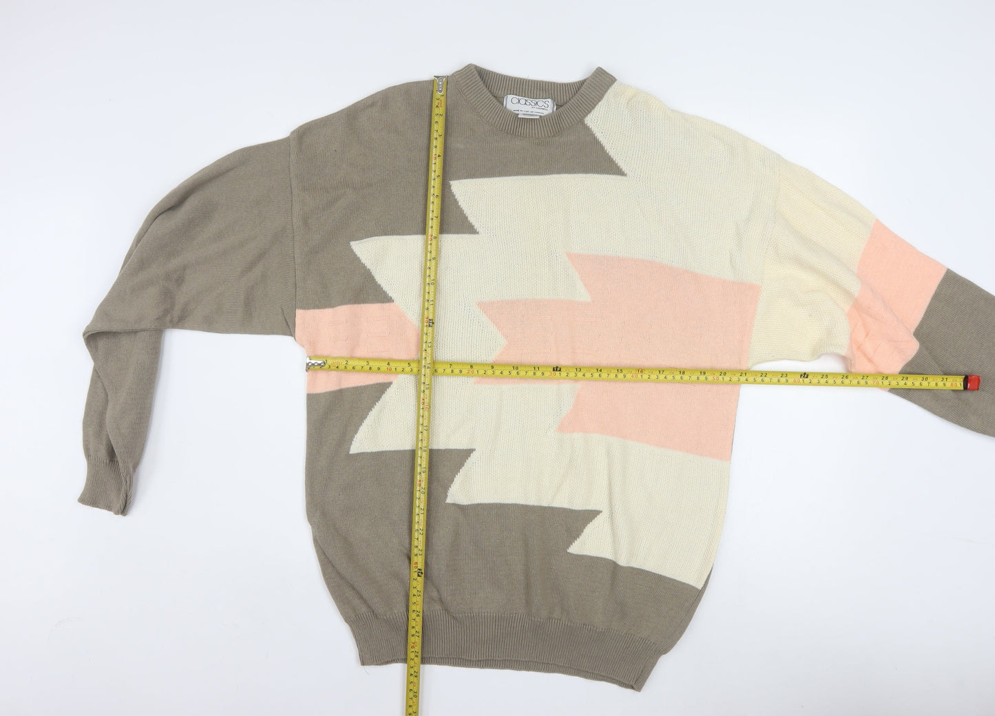Classics by Caldwell Men's Beige Geometric Cotton Jumper L