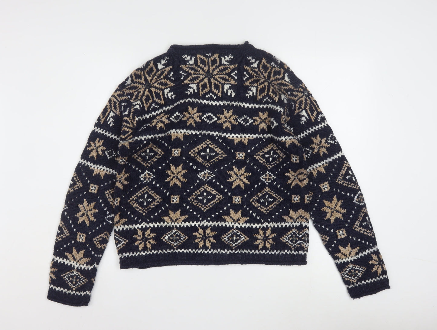 Tangents Women's Navy Fair Isle Wool Blend Pullover Jumper M