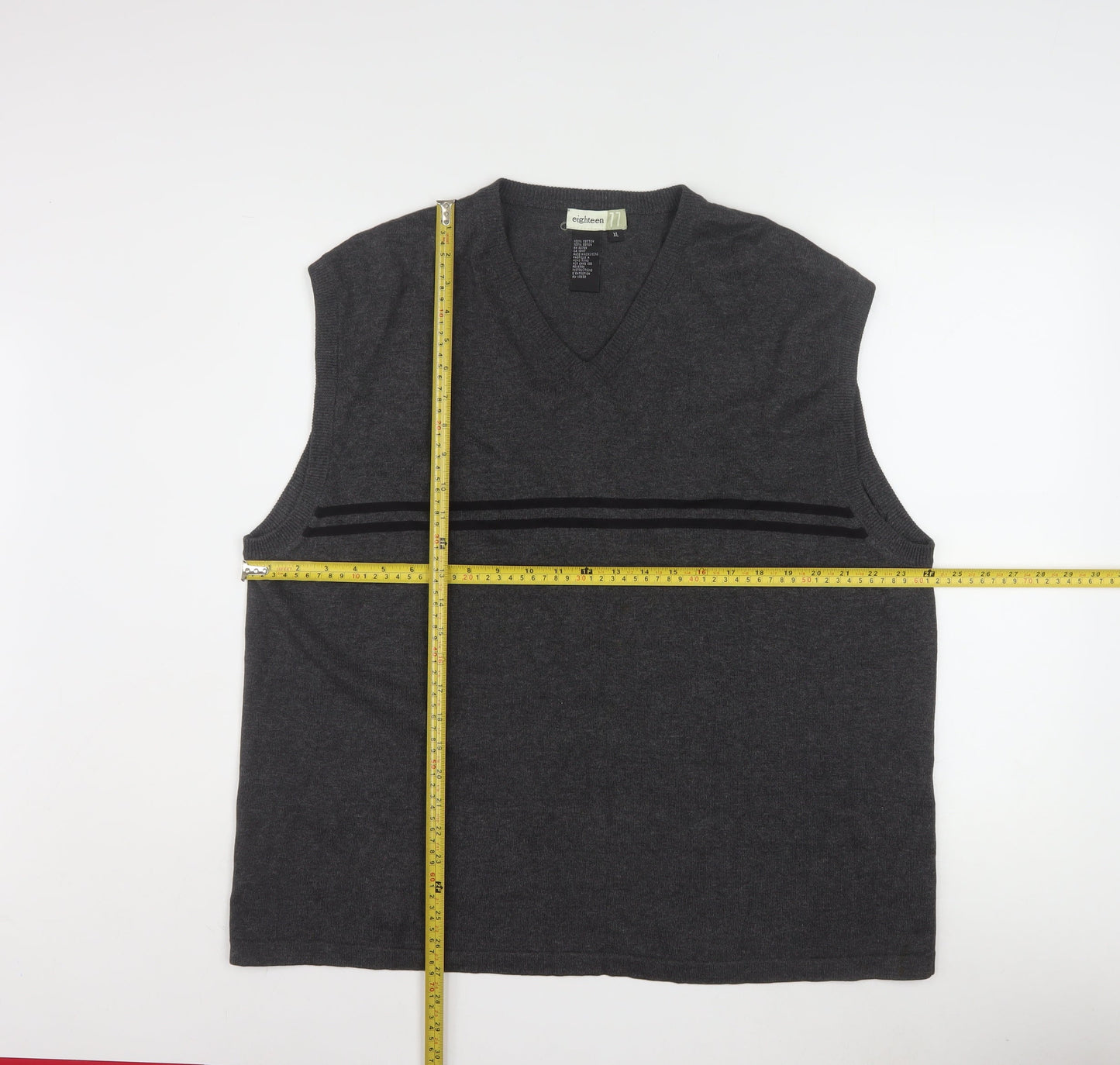 Eighteen Men's Grey Cotton V-Neck Sleeveless Vest XL