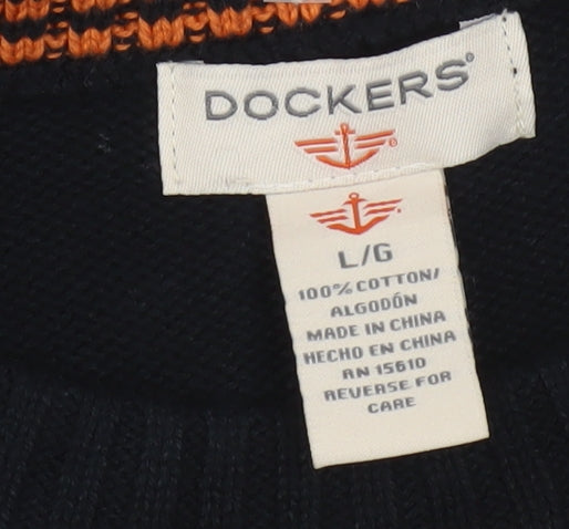 Dockers Men Black Check Cotton Crew Neck Pullover Jumper L
