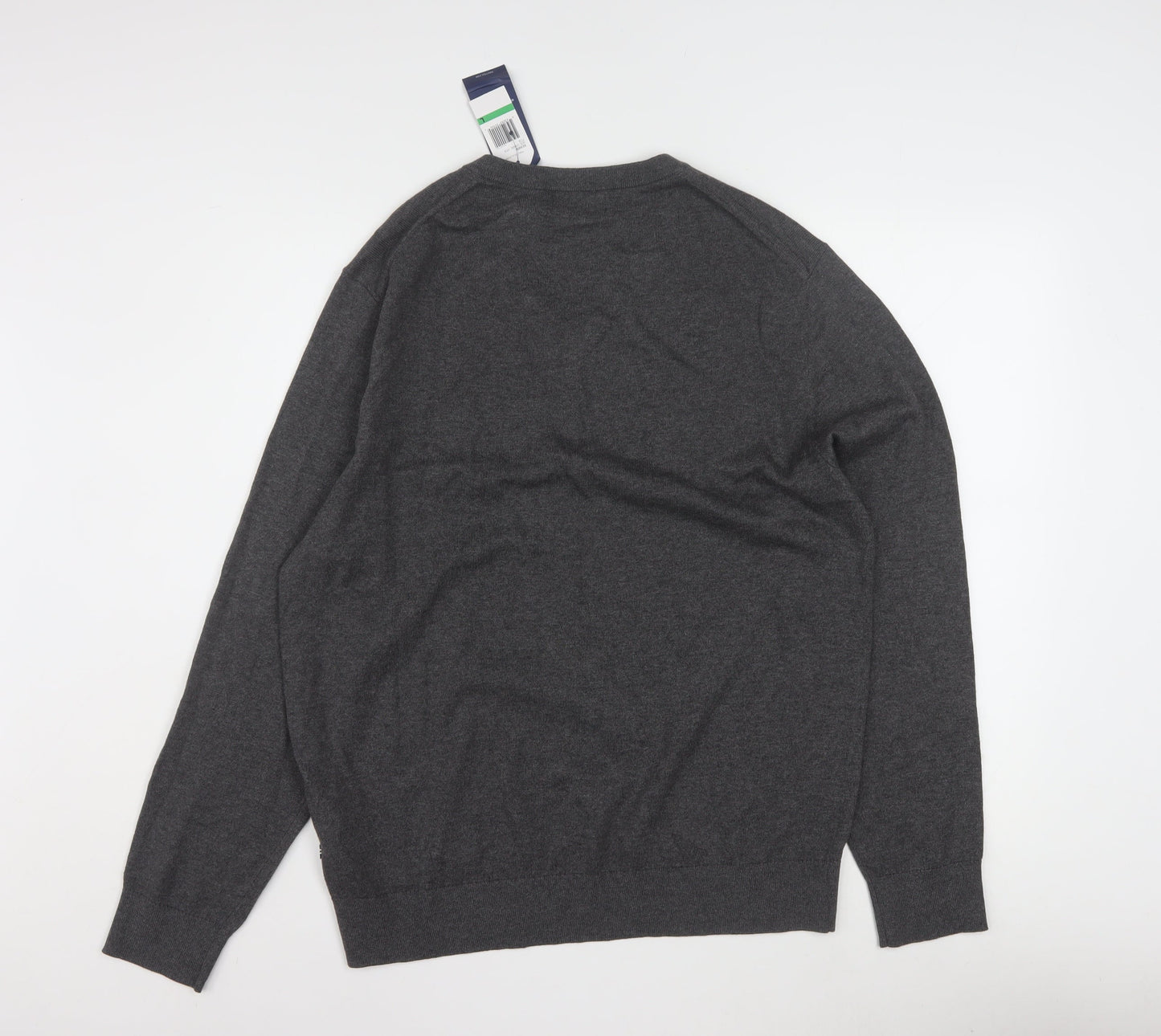 Nautica Men’s Grey V-Neck Pullover Jumper L Cotton Blend