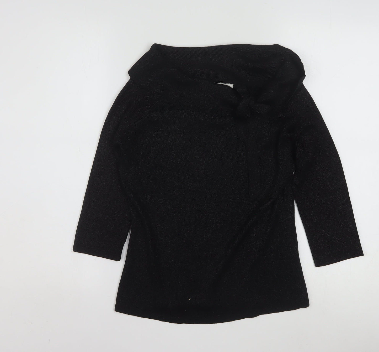 Joseph A. Womens Black Silk Cowl Neck 3/4 Sleeve Jumper Size M