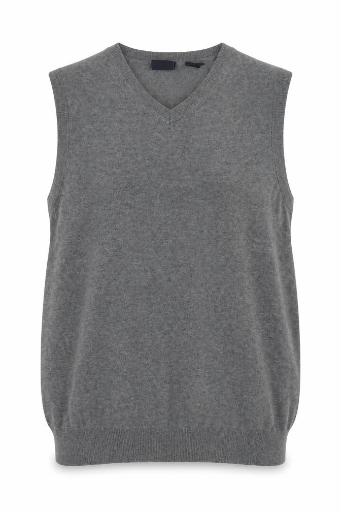 Tag Women Grey Knit V-Neck Sleeveless Vest Jumper XL Cotton Blend