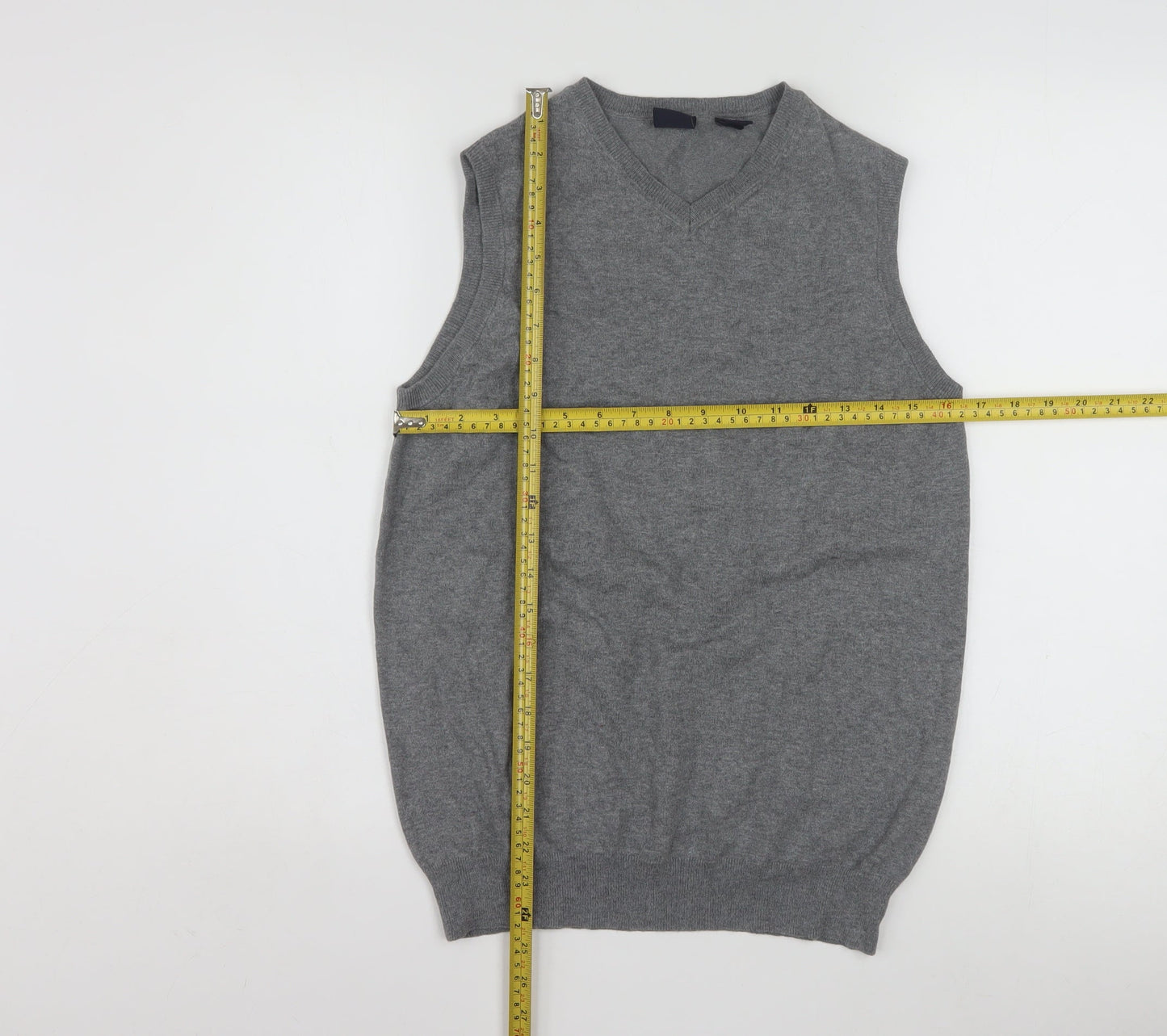 Tag Women Grey Knit V-Neck Sleeveless Vest Jumper XL Cotton Blend