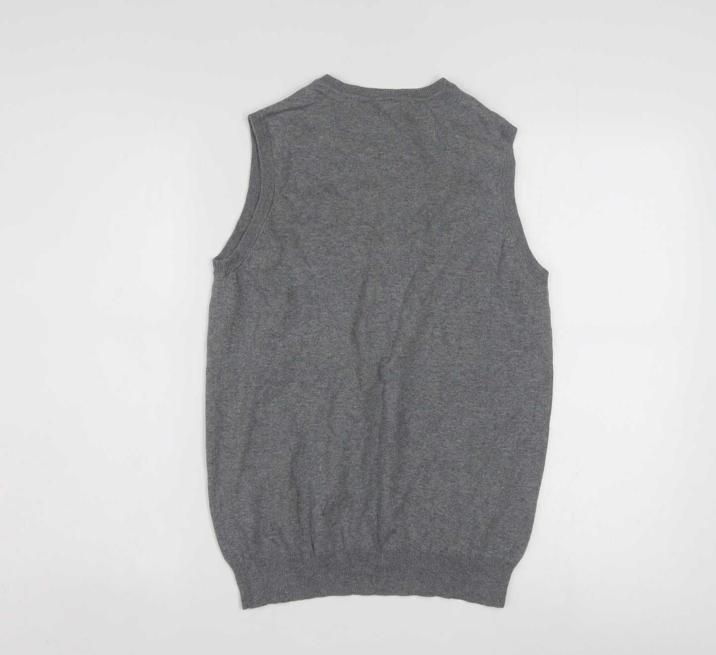 Tag Women Grey Knit V-Neck Sleeveless Vest Jumper XL Cotton Blend