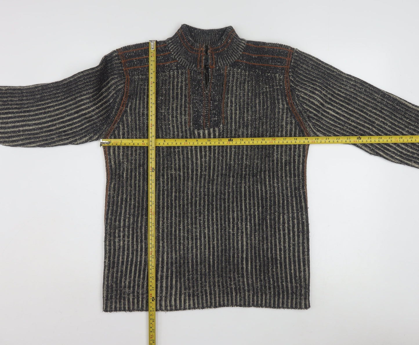 Point Zero Men’s Grey Stripe 1/4 Zip Knit Jumper Size L