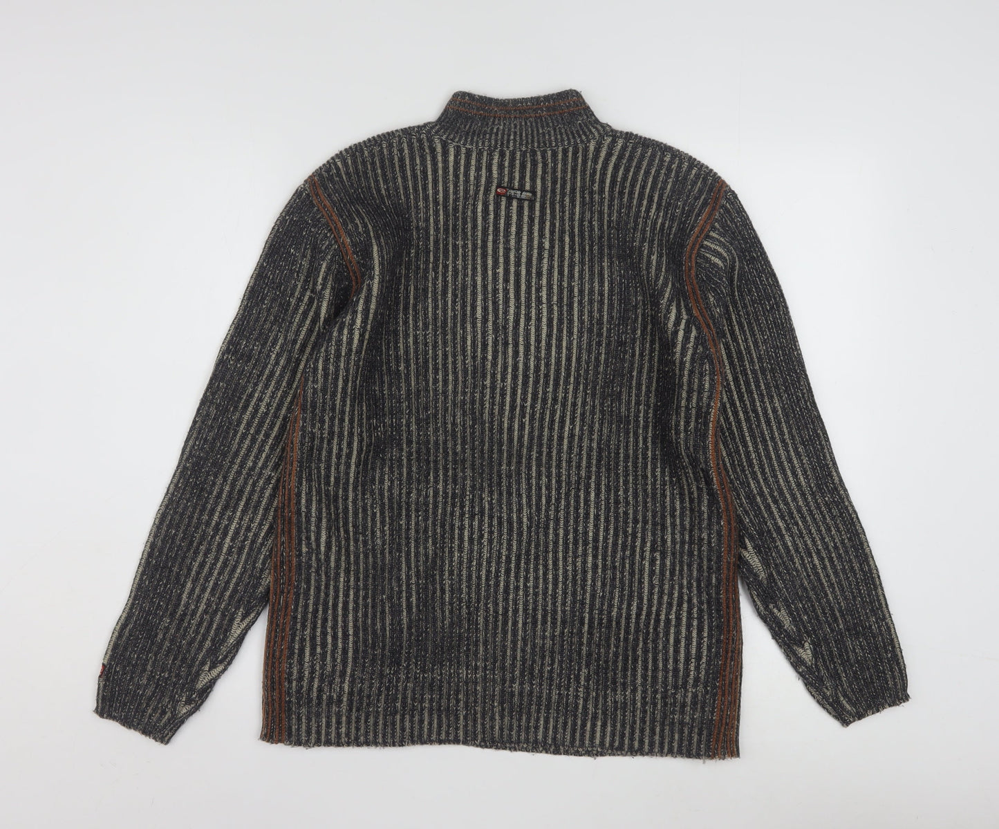 Point Zero Men’s Grey Stripe 1/4 Zip Knit Jumper Size L