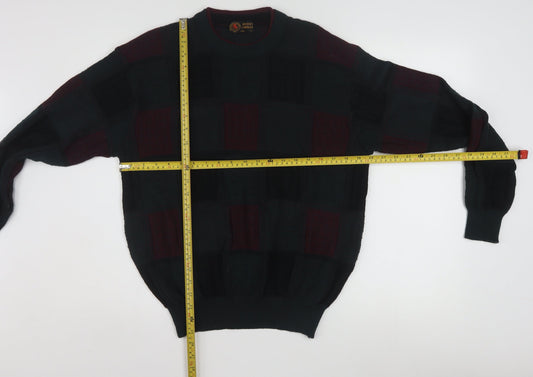 Rosso Cavalli Men's Black Checked Wool Pullover Jumper L Classic Fit