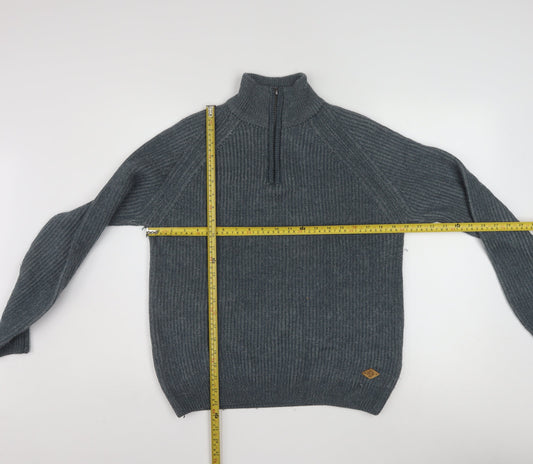 Lee Cooper Men’s Grey Wool Blend 1/4 Zip High Neck Jumper L