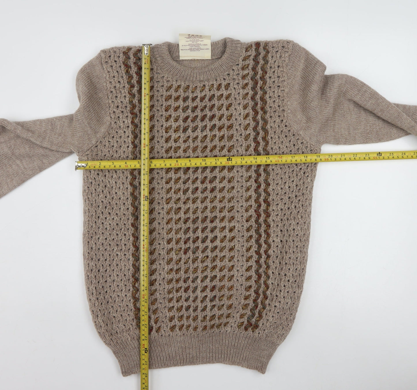 Welsh Country Knitwear Men’s Beige Wool Cable Knit Jumper M