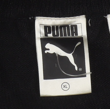 Puma Men's Black XL Full Zip Wool Blend Striped Jumper