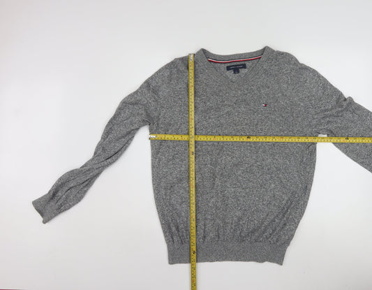 Tommy Hilfiger Men's Grey Cotton V-Neck Jumper M