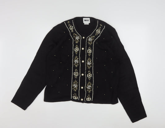 Leslie Fay Womens Black Beaded Petite Cardigan Size M
