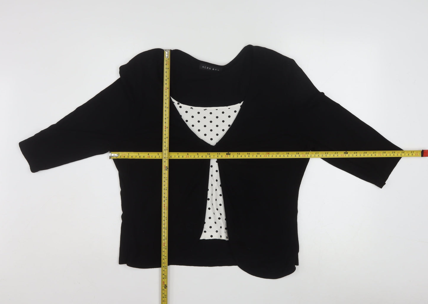 Alex & Co. Womens Black Polka Dot 3/4 Sleeve Viscose Tunic Blouse Size 16