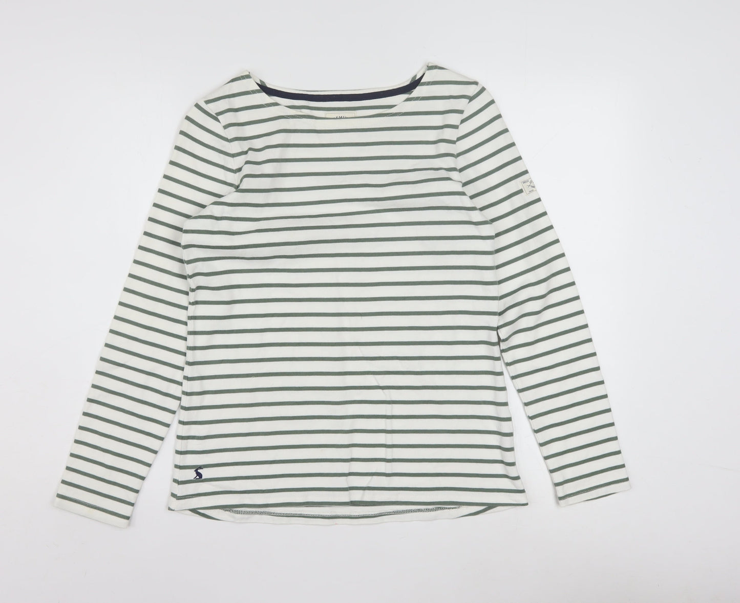 Joules Women White Striped Long Sleeve Boat Neck Cotton T-Shirt Size 10