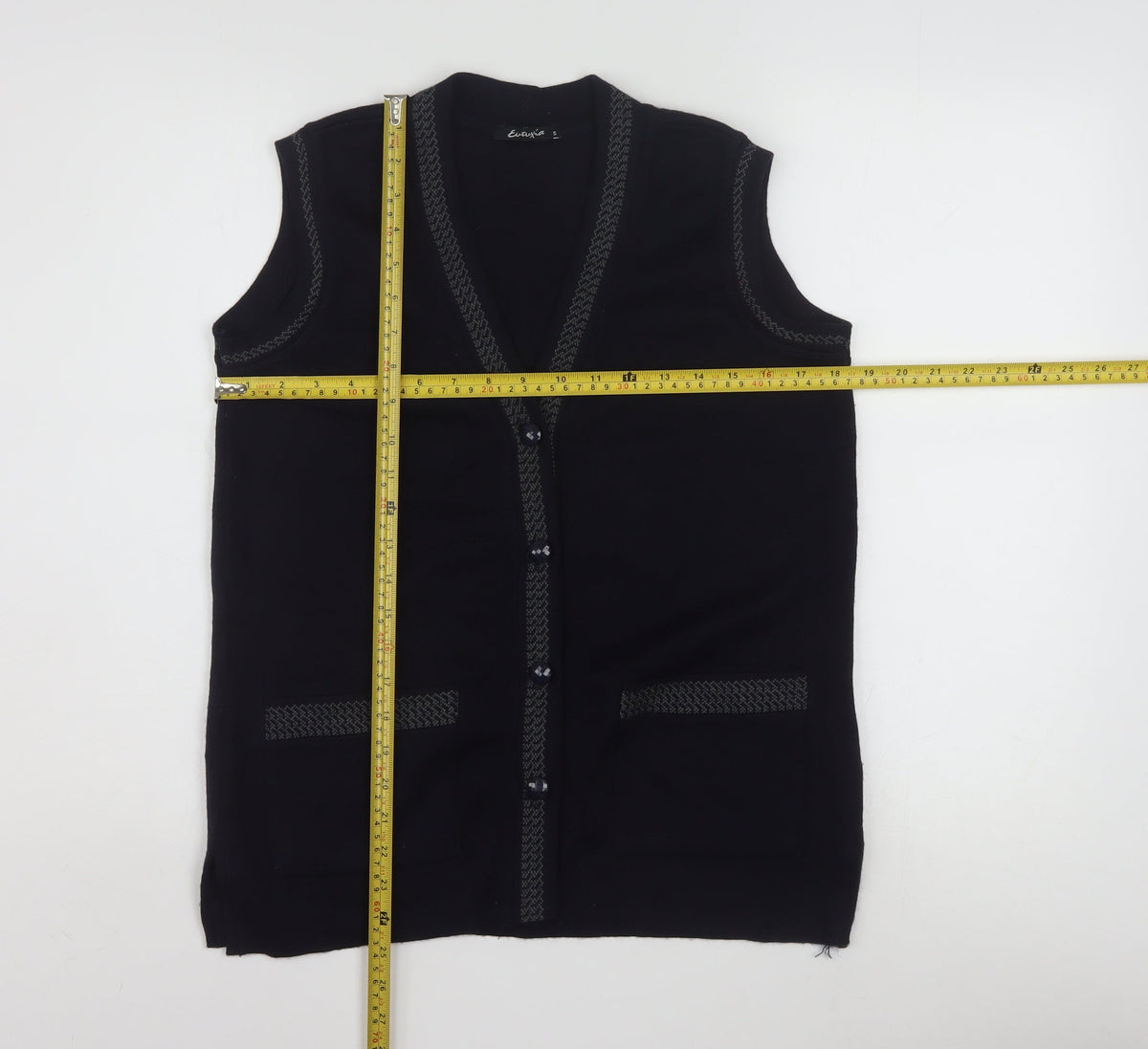 Close-up detail of Eutuxia Men's Black Sleeveless Knit Vest Jumper S Classic