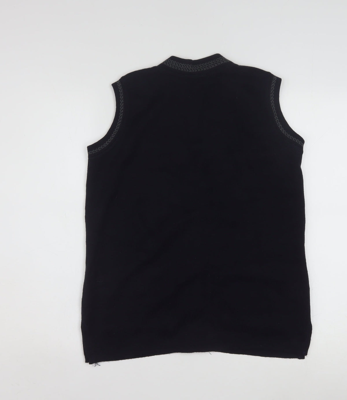 Brand and care label for Eutuxia Men's Black Sleeveless Knit Vest Jumper S Classic