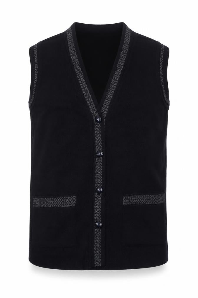 Front view of Eutuxia Men's Black Sleeveless Knit Vest Jumper S Classic