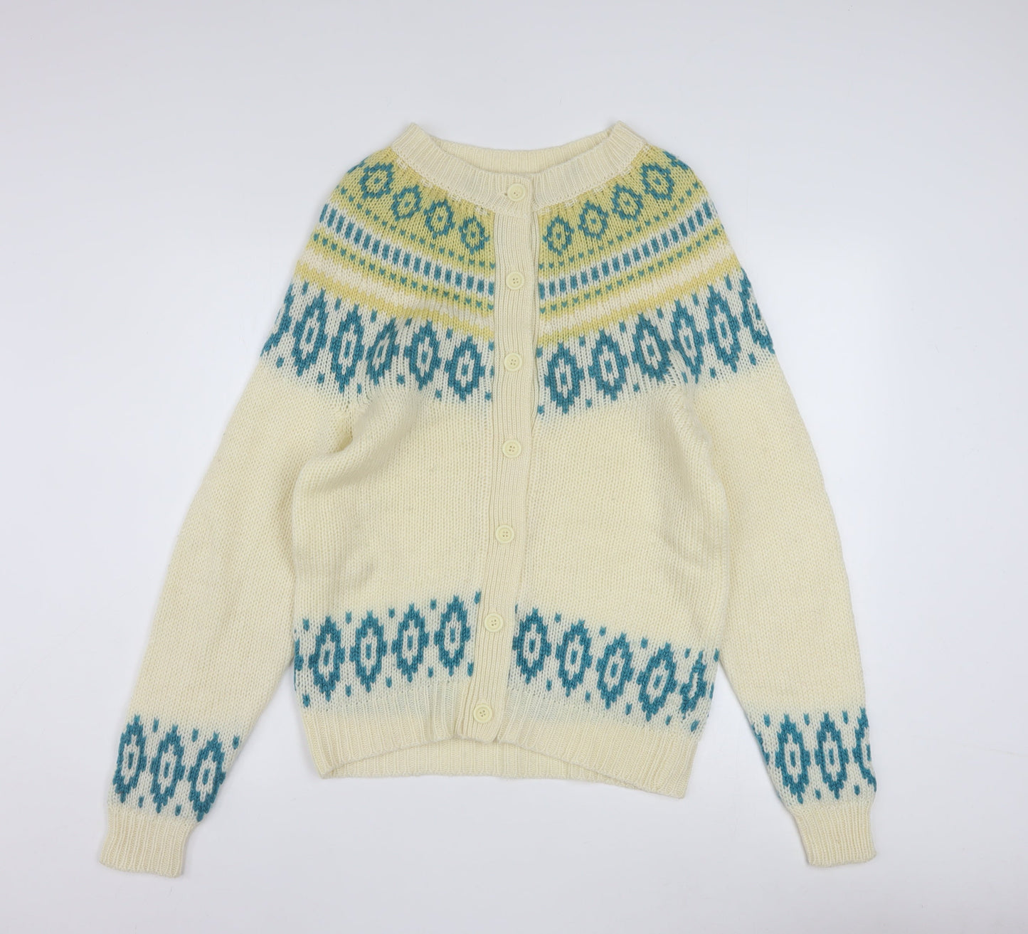 Vanderbilt Men's Ivory Fair Isle Wool Blend Button Cardigan M