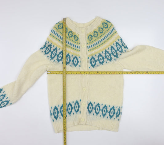 Vanderbilt Men's Ivory Fair Isle Wool Blend Button Cardigan M