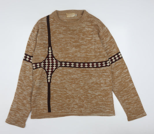 The Broadway Men's Beige Geometric Acrylic Knit Jumper L