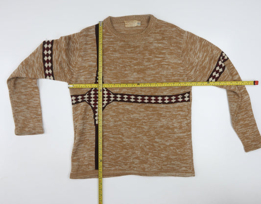 The Broadway Men's Beige Geometric Acrylic Knit Jumper L