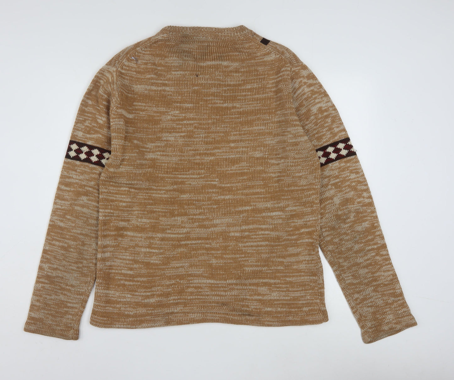 The Broadway Men's Beige Geometric Acrylic Knit Jumper L
