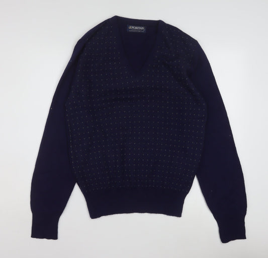 Puritan Men's Blue V-Neck Pullover Jumper Size L Vintage Acrylic Knit