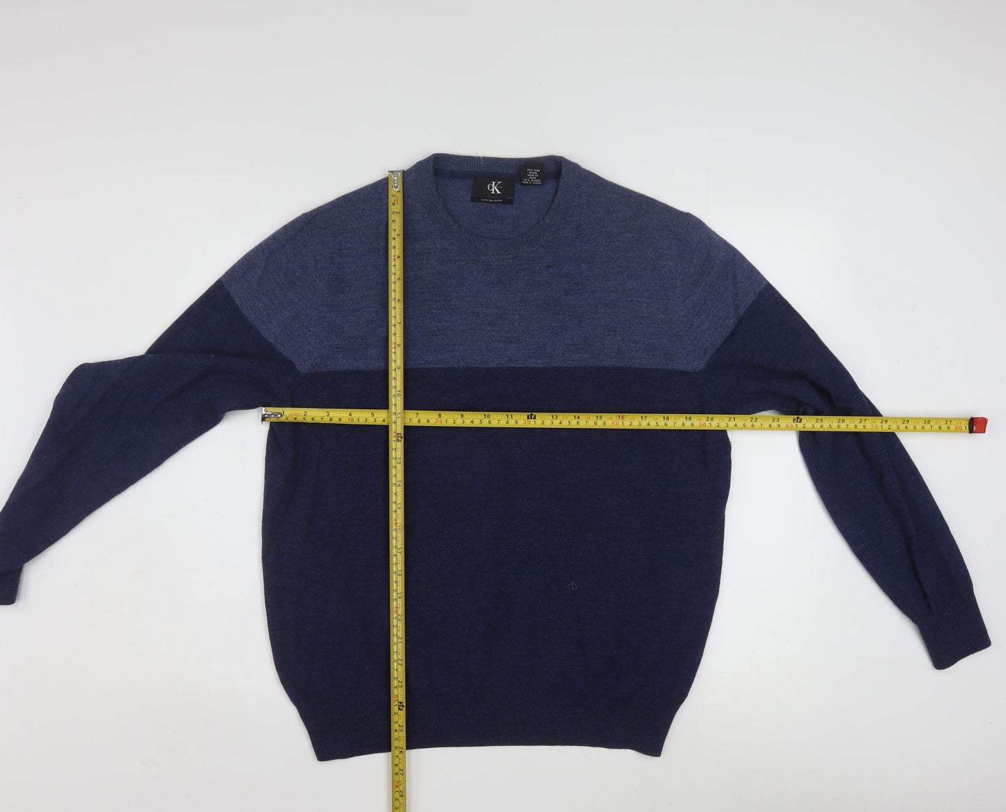 Calvin Klein Men's Blue Merino Wool Crew Neck Jumper L