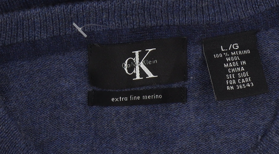 Calvin Klein Men's Blue Merino Wool Crew Neck Jumper L