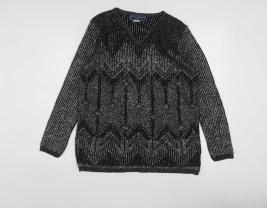 Norton McNaughton Petite Women's Black Metallic V-Neck Knit Jumper S
