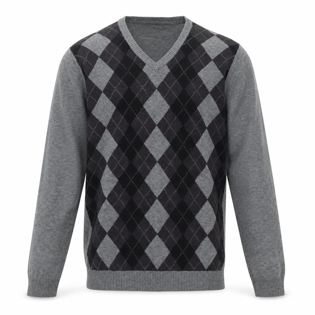 Ambassador Collection Men's Grey Argyle V-Neck Cotton Jumper Size L