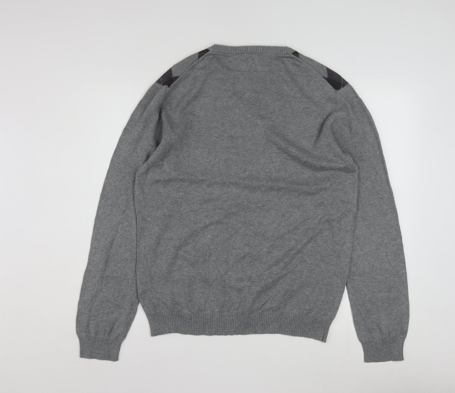 Ambassador Collection Men's Grey Argyle V-Neck Cotton Jumper Size L
