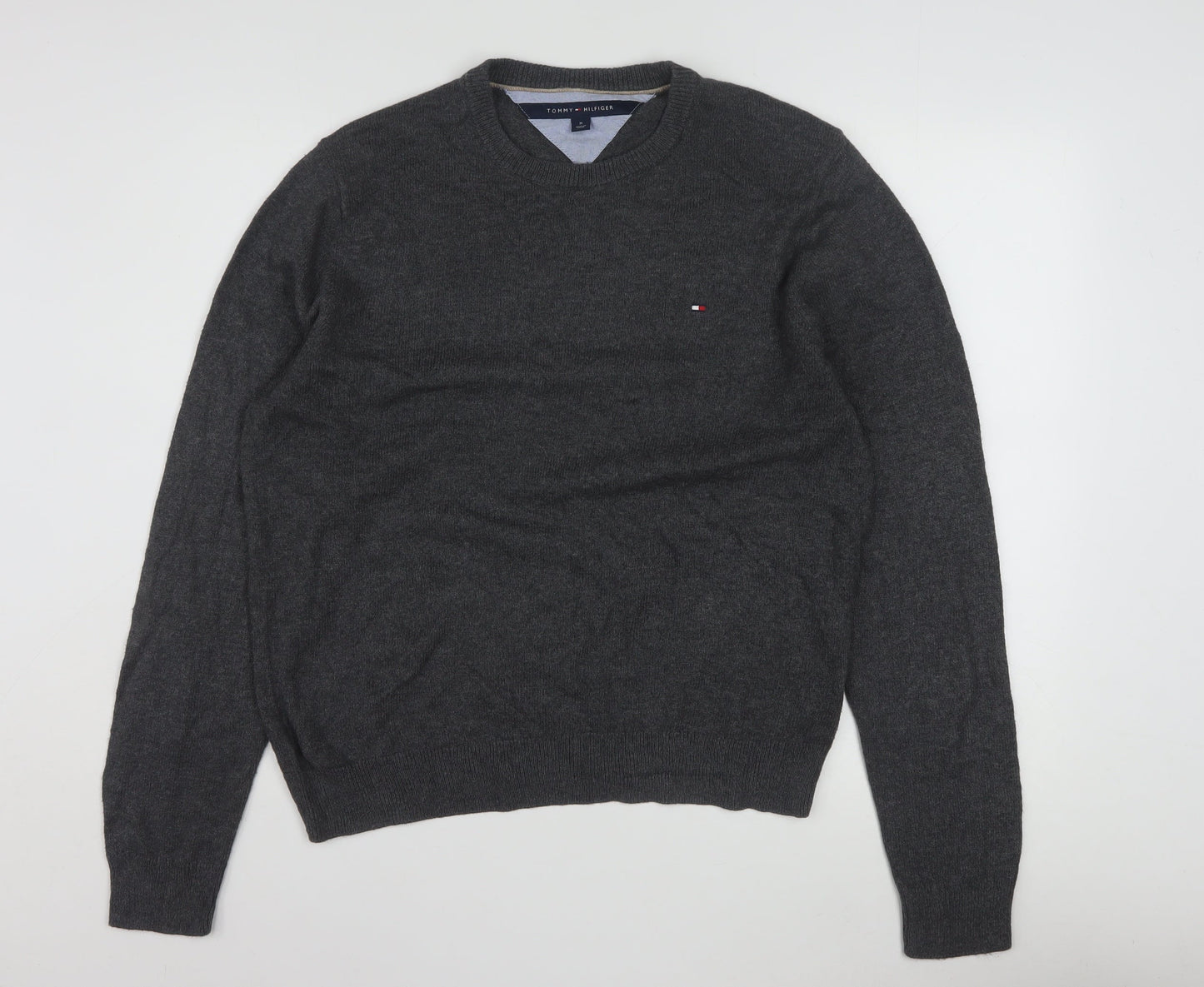 Tommy Hilfiger Men's Grey M Crew Neck Cotton Knit Jumper